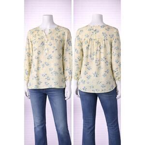 J.Jill Love Linen Women’s Floral Blouse Yellow Blue 100% Linen Size L spring